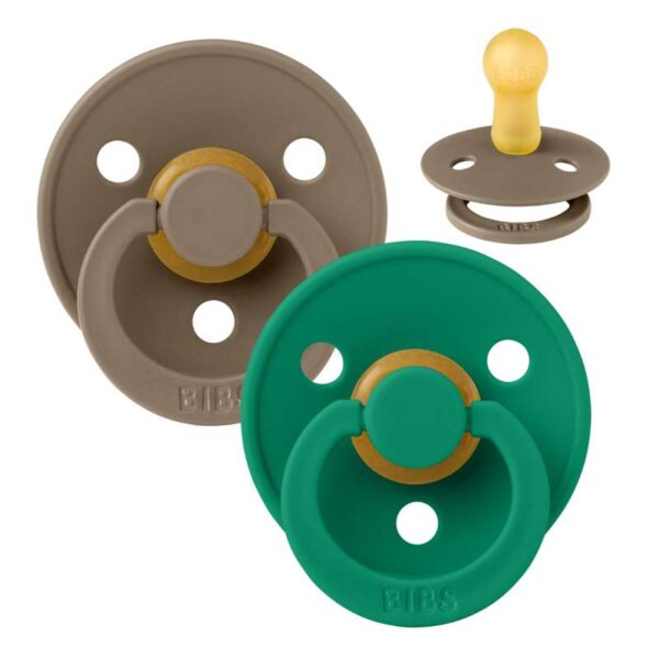 Køb BIBS Rund Colour Sut - 2-Pak - Str. 2 - Naturgummi - Dark Oak/Evergreen online billigt tilbud rabat legetøj