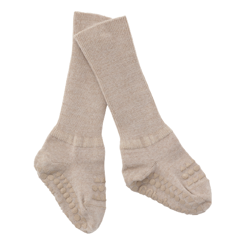 Sokker med Skridsikkert Gummi i uld - Sand str. 6-12 Måneder