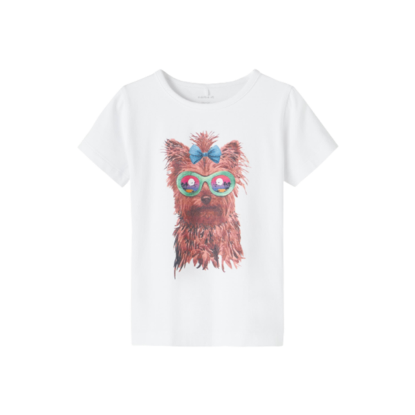 Køb Name It T-shirt - Faithe - Hund med Briller - Bright White str. 110 online billigt tilbud rabat legetøj