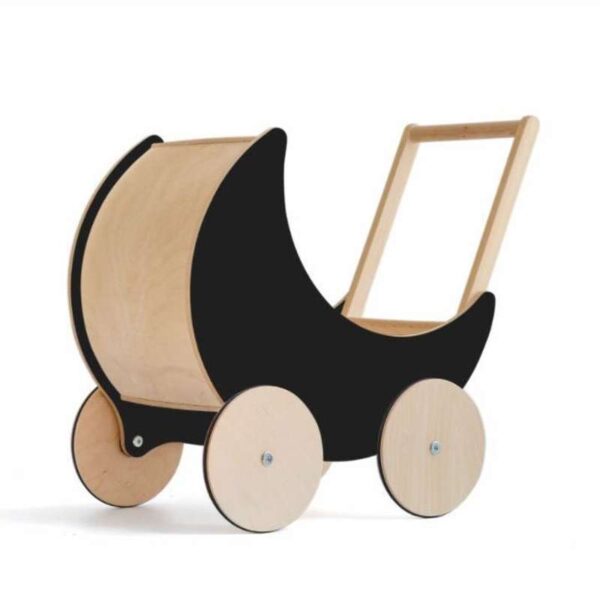 Køb Ooh Noo Måneformet Dukkevogn i træ m. tavleeffekt - sort online billigt tilbud rabat legetøj