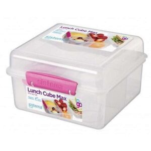 Køb Sistema Madkasse - Lunch Cube Max - Rum i 2 Lag m. Bæger - 2L - Klar/Pink online billigt tilbud rabat legetøj