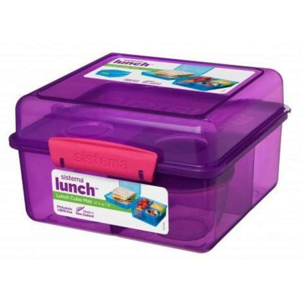 Køb Sistema Madkasse - Lunch Cube Max - Ruminddelt i 2 Lag m. Bæger - 2L - Lilla online billigt tilbud rabat legetøj