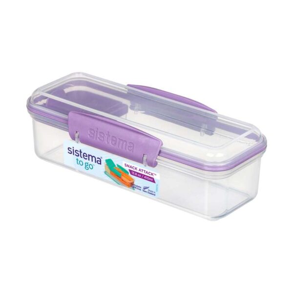 Køb Sistema Snackboks - Snack Attack Lunch - 2 Rum - 410 ml. - Klar/Misty Purple online billigt tilbud rabat legetøj