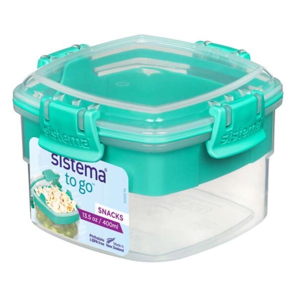 Køb Sistema Snackboks - To Go - 2-Delt - 400 ml. - Klar/Minty Teal online billigt tilbud rabat legetøj