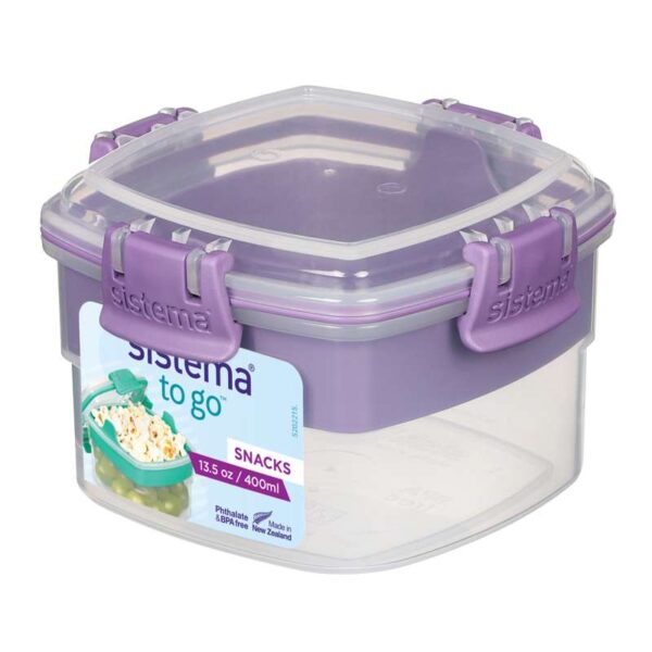 Køb Sistema Snackboks - To Go - 2-Delt - 400 ml. - Klar/Misty Purple online billigt tilbud rabat legetøj