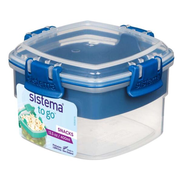 Køb Sistema Snackboks - To Go - 2-Delt - 400 ml. - Klar/Ocean Blue online billigt tilbud rabat legetøj